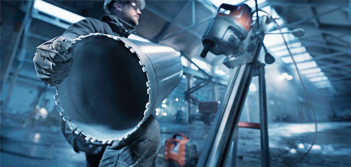 Husqvarna diamond core drill bits with Diagrip technology provide faster, smoother drilling in heavily reinforced concrete