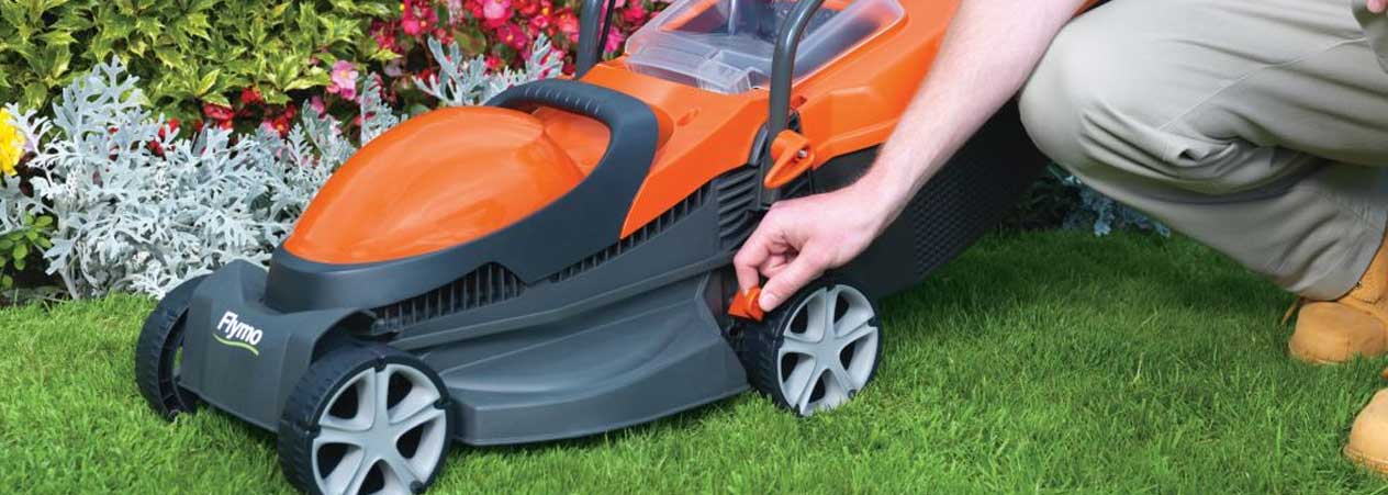 Changing the cutting height on a Flymo lawn mower